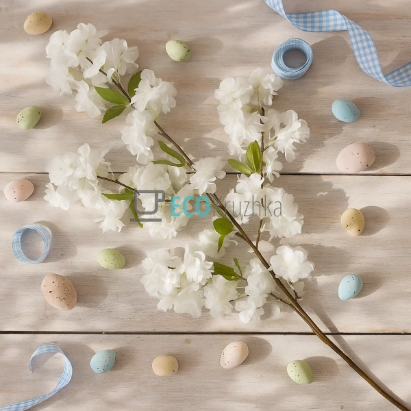 Декоративна гілка білої сакури 101 см (137-018)
