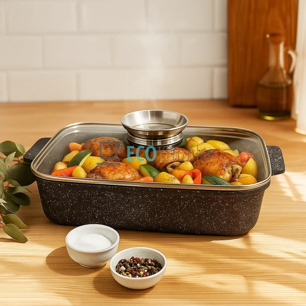 Жаровня алюмінієва з мармуровим покриттям 4 л з кришкою  ...