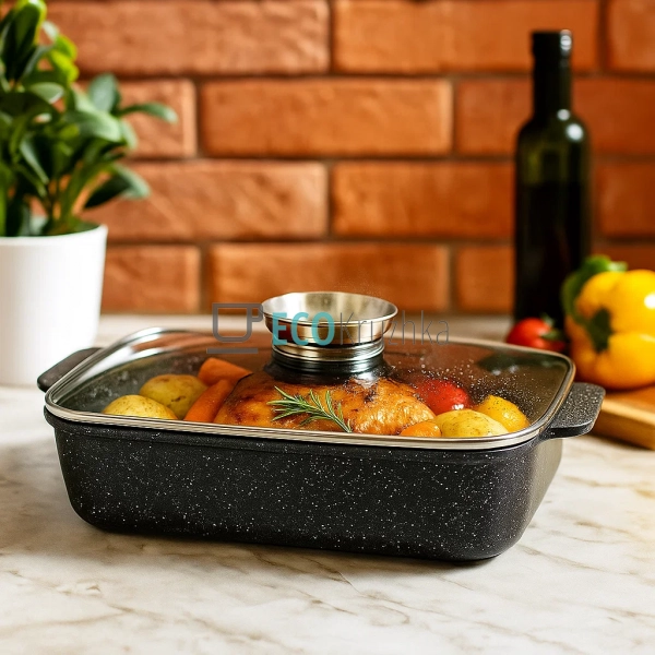 Жаровня алюмінієва з мармуровим покриттям 3.2 л з кришко ...