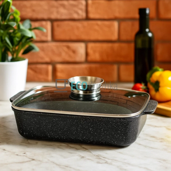 Жаровня алюмінієва з мармуровим покриттям 3.2 л з кришко ...