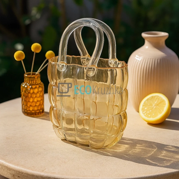 Ваза скляна у формі Сумочки 19 х 11 х 28 см, Прозоре зол ... Ваза скляна у формі Сумочки 19 х 11 х 28 см, Прозоре зол ...