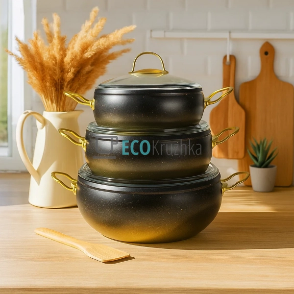 Набір каструль Edenberg 6 предметів з мармуровим антипри ... Набір каструль Edenberg 6 предметів з мармуровим антипри ...