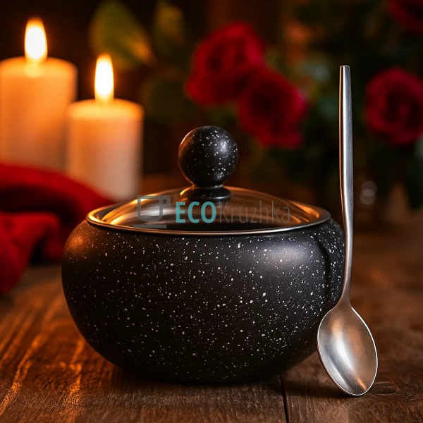 Цукорниця нержавіюча 450 мл з скляною кришкою та ложкою ... Цукорниця нержавіюча 450 мл з скляною кришкою та ложкою ...