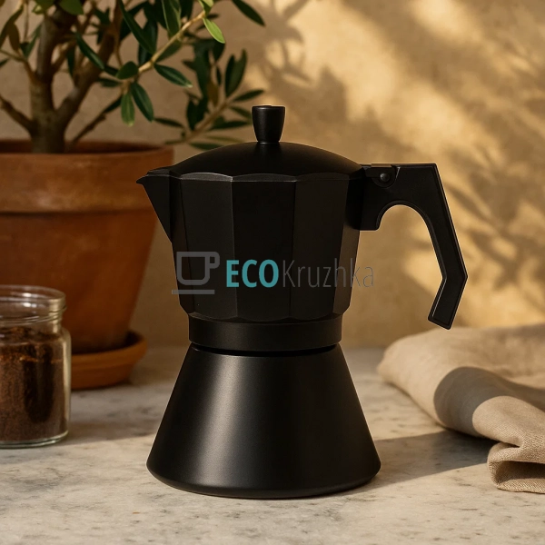 Гейзерна кавоварка на 9 чашок, алюмінієва, чорна Edenber ...