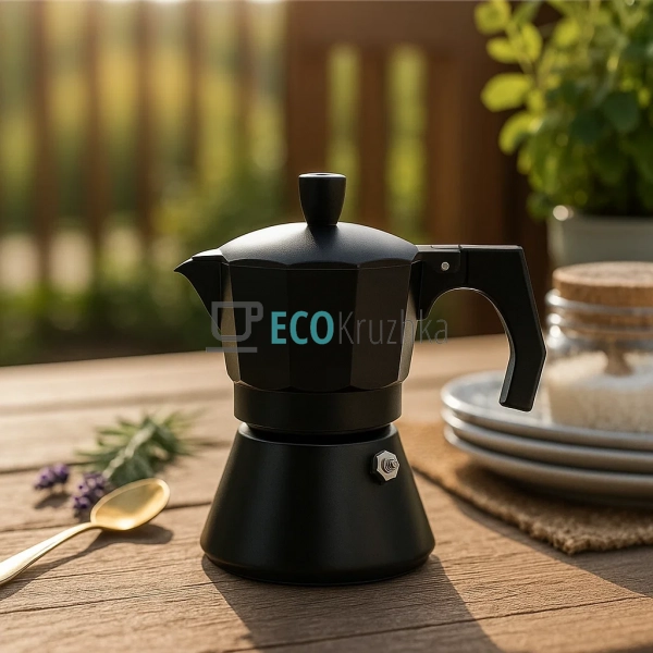 Гейзерна кавоварка на 3 чашки, алюмінієва, чорна Edenber ...