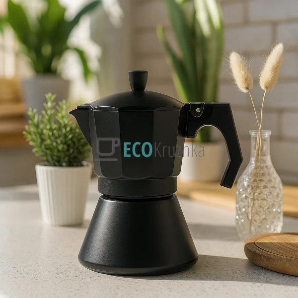 Гейзерна кавоварка на 6 чашок, алюмінієва, чорна Edenber ...