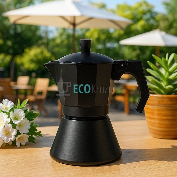 Гейзерна кавоварка на 6 чашок, алюмінієва, чорна Edenber ...