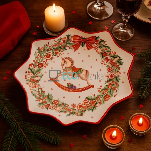 Блюдо фігурне порцелянове "Різдвяна Фантазія", 30см (498 ... Блюдо фігурне порцелянове "Різдвяна Фантазія", 30см (498 ...