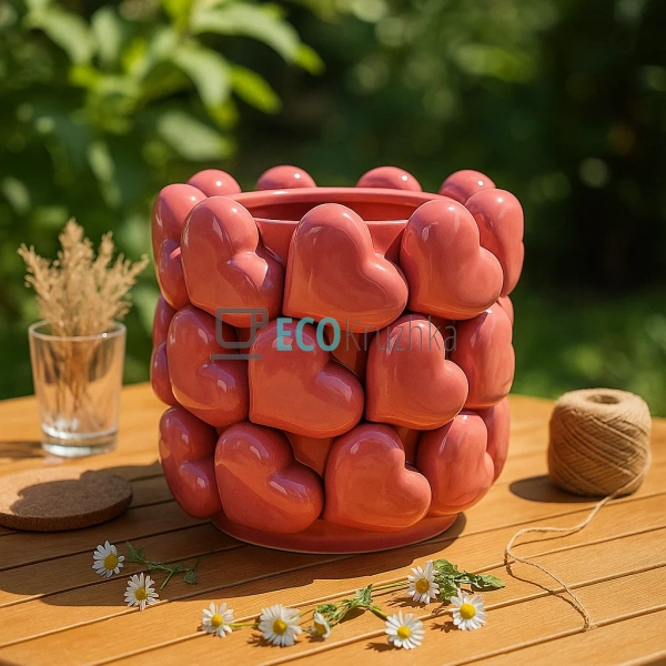 Порцелянова декоративна ваза Heart 21 × 20 см рожевий (4 ... Порцелянова декоративна ваза Heart 21 × 20 см рожевий (4 ...