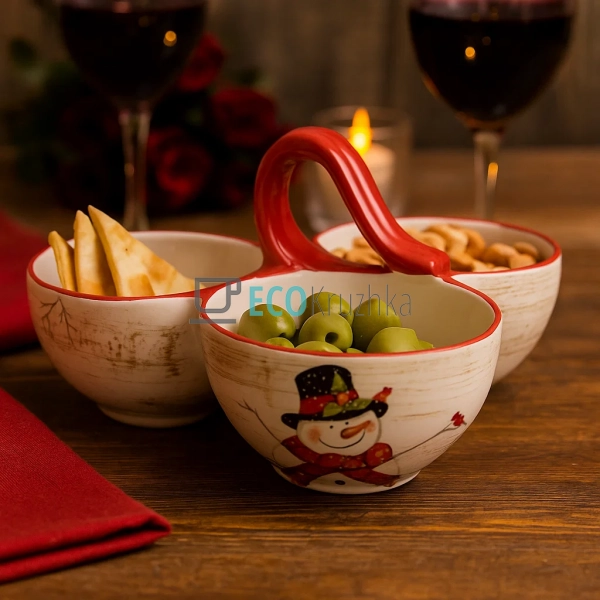 Керамічна менажниця "Веселий сніговик", 23.7х23х11 см ( ... Керамічна менажниця "Веселий сніговик", 23.7х23х11 см ( ...