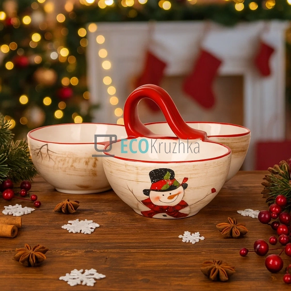 Керамічна менажниця "Веселий сніговик", 23.7х23х11 см ( ... Керамічна менажниця "Веселий сніговик", 23.7х23х11 см ( ...