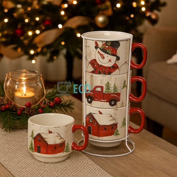 Набір кухлів 3 шт із металевою підставкою 400 мл «Весели ... Набір кухлів 3 шт із металевою підставкою 400 мл «Весели ...