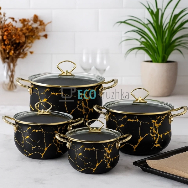Набір емальованого посуду 8 предметів - 2.3,3,4,5 л чорн ... Набір емальованого посуду 8 предметів - 2.3,3,4,5 л чорн ...