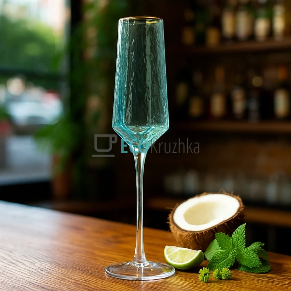 Набір келих 6шт для шампанського з блакитного скла Крист ... Набір келих 6шт для шампанського з блакитного скла Крист ...