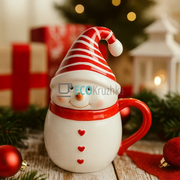 Керамічний кухоль з фігурною кришкою "Милий сніговик", 3 ... Керамічний кухоль з фігурною кришкою "Милий сніговик", 3 ...