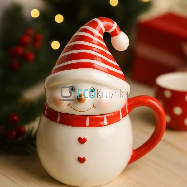 Керамічний кухоль з фігурною кришкою "Милий сніговик", 3 ... Керамічний кухоль з фігурною кришкою "Милий сніговик", 3 ...