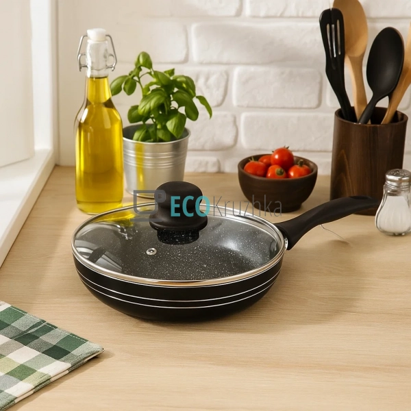 Сковорідка 20 см з кришкою та Мраморним покриттям EB-764 Сковорідка 20 см з кришкою та Мраморним покриттям EB-764