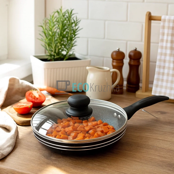 Сковорідка 20 см з кришкою та Мраморним покриттям EB-764 Сковорідка 20 см з кришкою та Мраморним покриттям EB-764