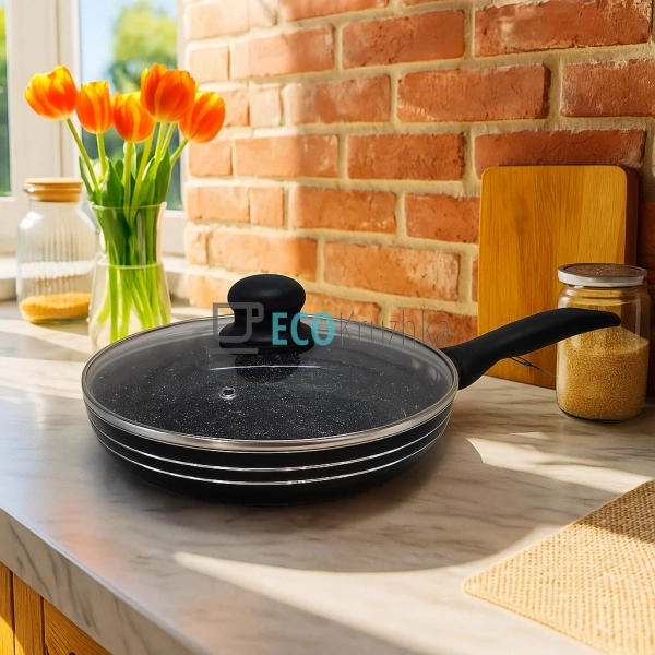 Сковорідка 22 см з кришкою та Мраморним покриттям EB-765