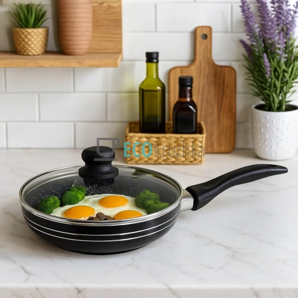 Сковорідка 24 см з кришкою та Мраморним покриттям EB-766 Сковорідка 24 см з кришкою та Мраморним покриттям EB-766