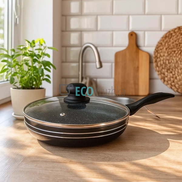 Сковорідка 24 см з кришкою та Мраморним покриттям EB-766 Сковорідка 24 см з кришкою та Мраморним покриттям EB-766