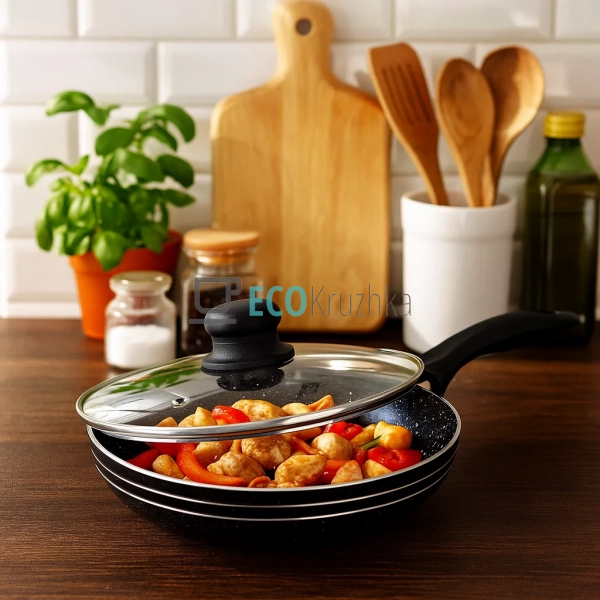 Сковорідка 26 см з кришкою та Мраморним покриттям EB-767