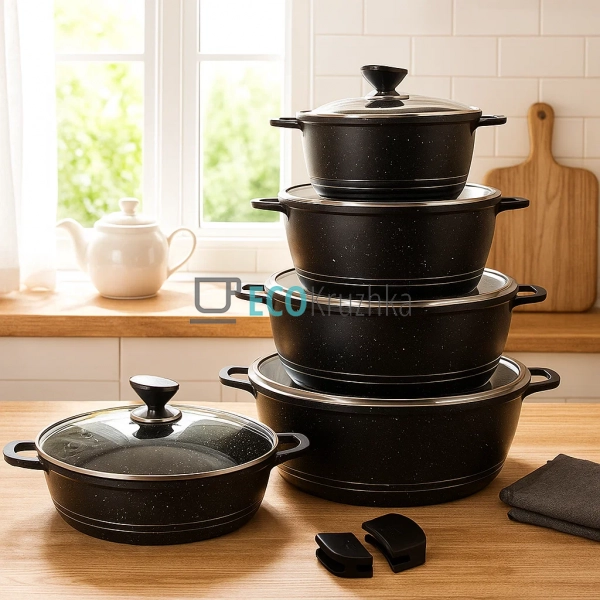 Набір каструль Edenberg 12 предметів з мармуровим антипр ... Набір каструль Edenberg 12 предметів з мармуровим антипр ...