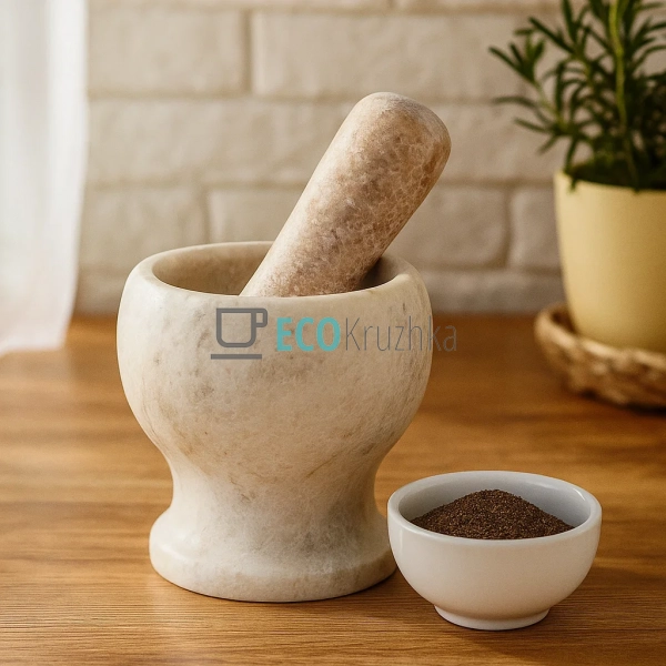 Ступка камяна з товкачем Бежева FRU-059 Ступка камяна з товкачем Бежева FRU-059