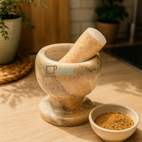 Ступка камяна з товкачем 13х13 см Бежевий Frico FRU-060 Ступка камяна з товкачем 13х13 см Бежевий Frico FRU-060