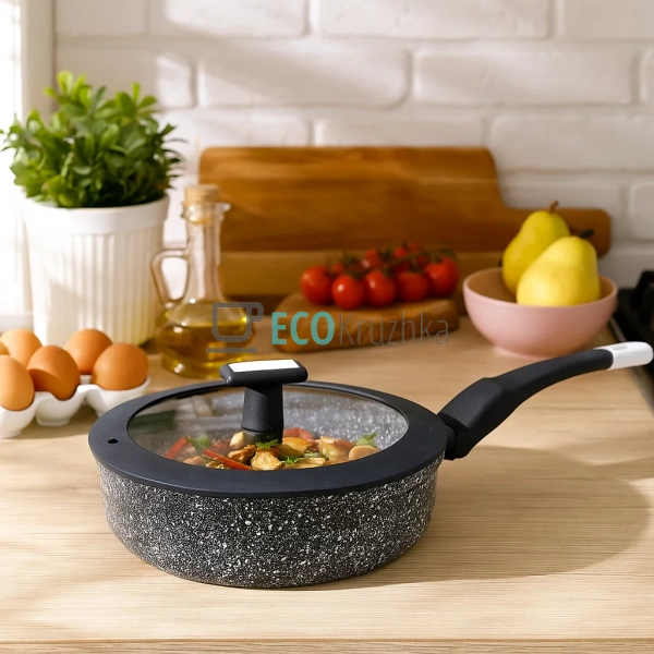 Сковорідка глибока з кришкою та мраморним покриттям 24 с ...