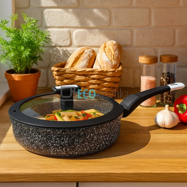 Сковорідка глибока з кришкою та Мраморним покриттям 26 с ...