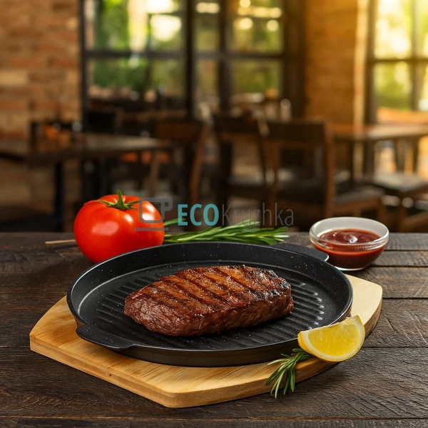 Чавунна сковорода-гриль 24x1,8 см на дерев Чавунна сковорода-гриль 24x1,8 см на дерев