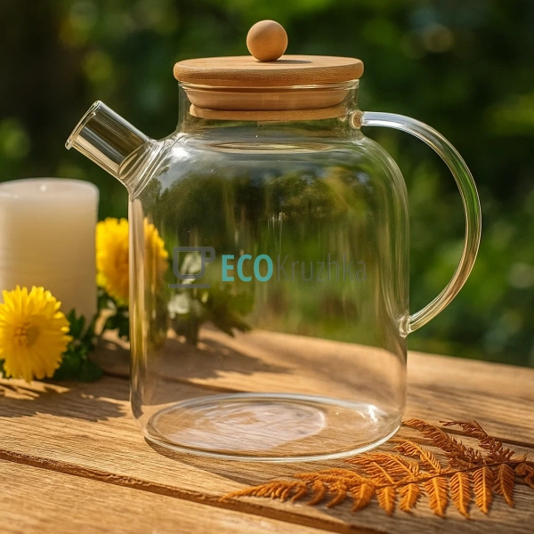 Чайник для заварювання скляний з бамбуковою кришкою 1700 ... Чайник для заварювання скляний з бамбуковою кришкою 1700 ...