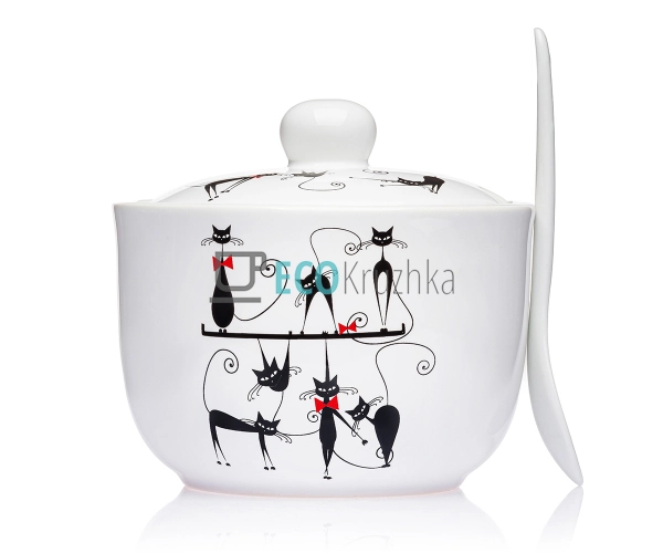 Цукорниця з ложкою 450 мл Чорний кіт 11х7,5см EK2242-12 Цукорниця з ложкою 450 мл Чорний кіт 11х7,5см EK2242-12