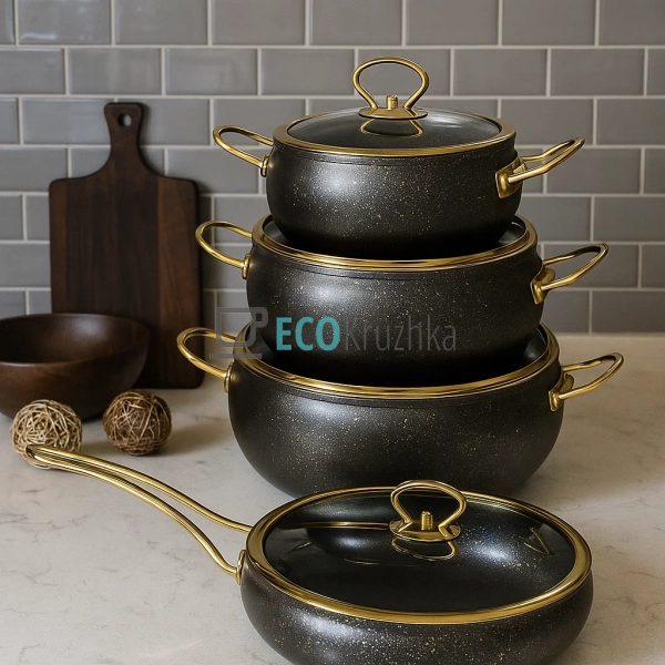 Набір каструль Edenberg 8 предметів з мармуровим антипри ... Набір каструль Edenberg 8 предметів з мармуровим антипри ...