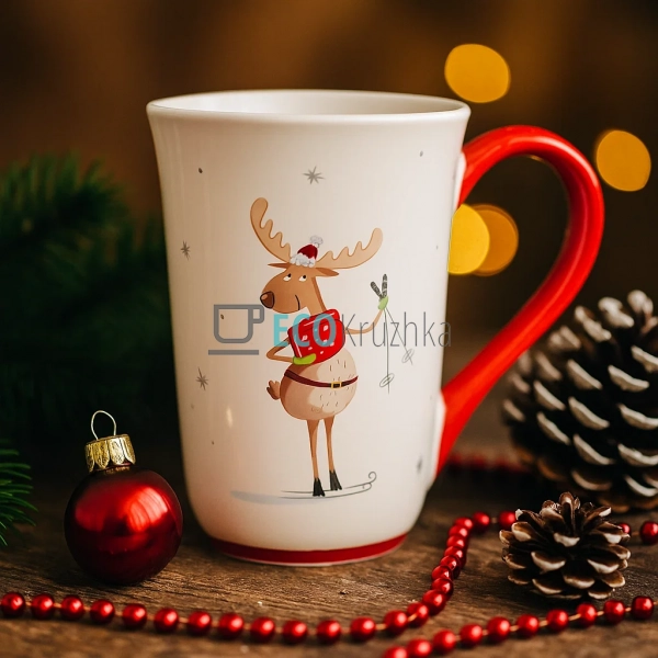 Керамічна кружка "Олень з лижами", 600 мл, з червоною ру ... Керамічна кружка "Олень з лижами", 600 мл, з червоною ру ...