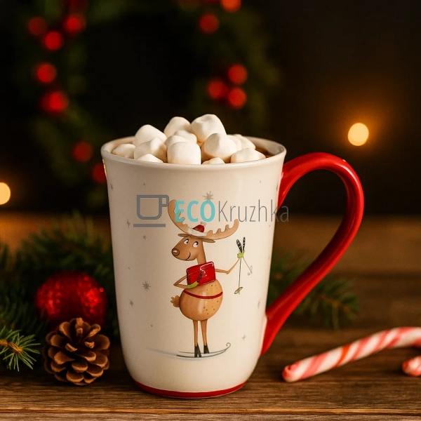 Керамічна кружка "Олень з лижами", 600 мл, з червоною ру ... Керамічна кружка "Олень з лижами", 600 мл, з червоною ру ...