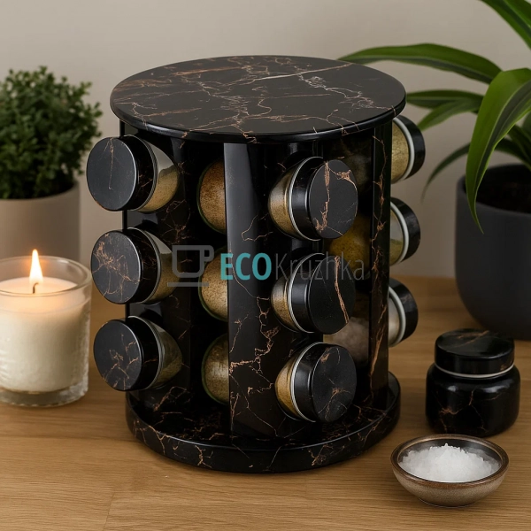 Набір для спецій карусель на 12 ємностей Чорний Мармур A ... Набір для спецій карусель на 12 ємностей Чорний Мармур A ...