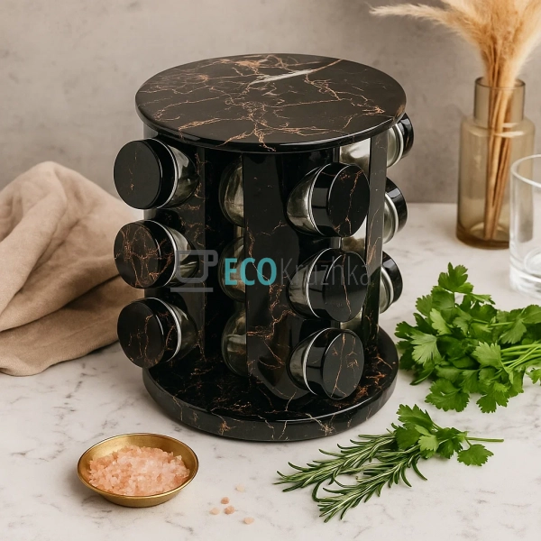 Набір для спецій карусель на 12 ємностей Чорний Мармур A ... Набір для спецій карусель на 12 ємностей Чорний Мармур A ...
