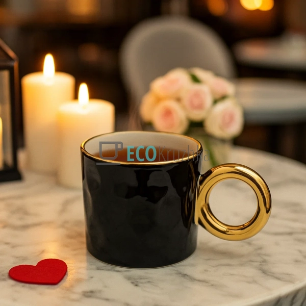 Кухоль порцеляновий з золотою ручкою "Бублик", 300 мл Чо ... Кухоль порцеляновий з золотою ручкою "Бублик", 300 мл Чо ...