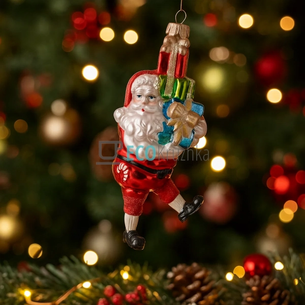 Новорічна скляна фігурна прикраса 6 шт "Санта з подарунк ... Новорічна скляна фігурна прикраса 6 шт "Санта з подарунк ...