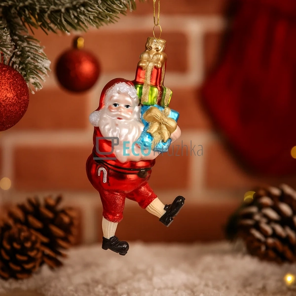 Новорічна скляна фігурна прикраса 6 шт "Санта з подарунк ... Новорічна скляна фігурна прикраса 6 шт "Санта з подарунк ...