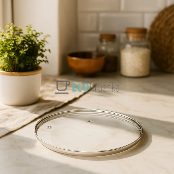 Кришка скляна з нержавіючим обідком без ручки 16 см FRU- ...