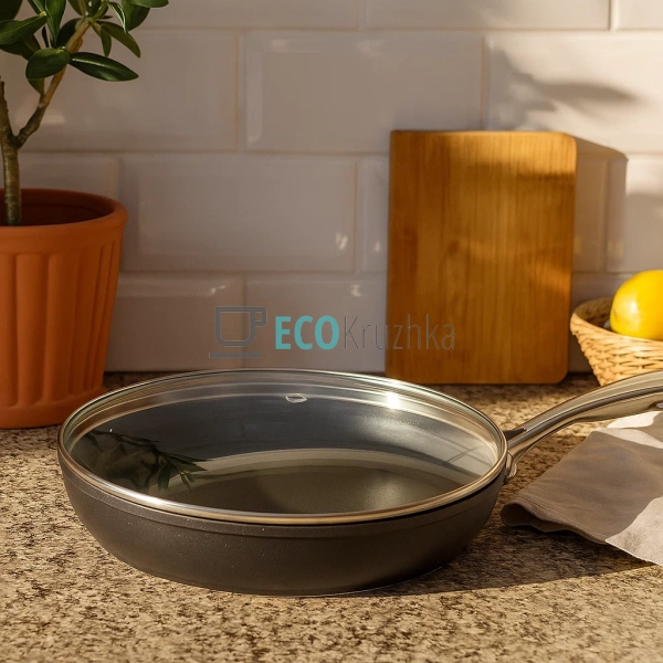 Кришка скляна з нержавіючим обідком без ручки 28 см FRU- ...