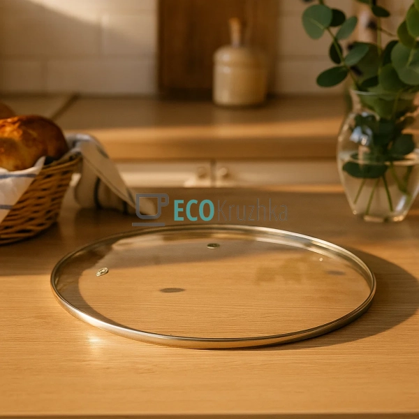 Кришка скляна з нержавіючим обідком без ручки 28 см FRU- ...