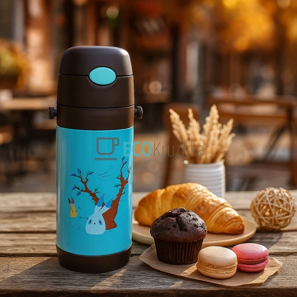 Дитячий термос-поїлка з трубочкою 500 мл Funny Animals к ... Дитячий термос-поїлка з трубочкою 500 мл Funny Animals к ...