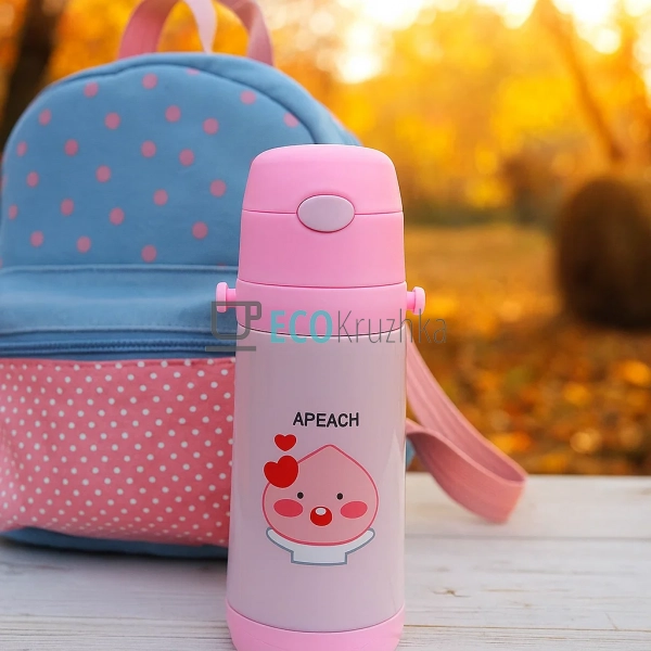 Дитячий термос-поїлка з трубочкою 500 мл Apeach рожевий ... Дитячий термос-поїлка з трубочкою 500 мл Apeach рожевий ...