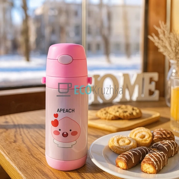 Дитячий термос-поїлка з трубочкою 500 мл Apeach рожевий ... Дитячий термос-поїлка з трубочкою 500 мл Apeach рожевий ...