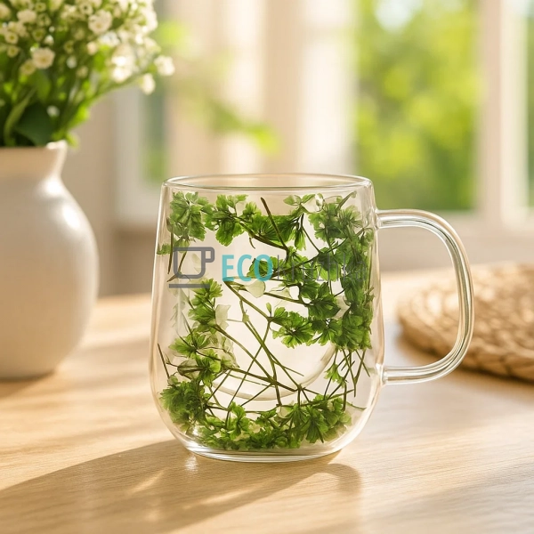 Скляна чашка з подвійними стінками та сухоцвітами 200 мл ... Скляна чашка з подвійними стінками та сухоцвітами 200 мл ...