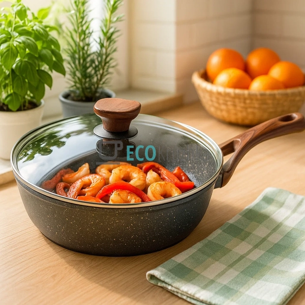 Глибока сковорода з кришкою та гранітним покриттям 24 х  ...